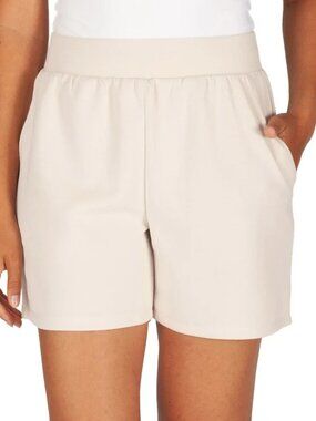 LazyPants Women's Active Luxe Pockets Stretch Soft Shorts, Cream, Size XL